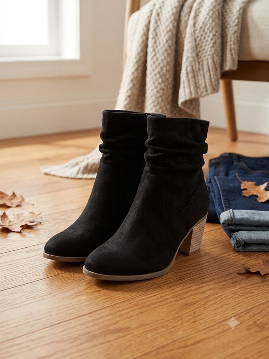 a.n.a Shoes - a.n.a Black Suede Stacked Heel Ankle Boots JCPenney block slouchy 9